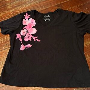 Nicole Miller Women’s Size 2X Pullover Floral Print Top Rhinestone Embellishment